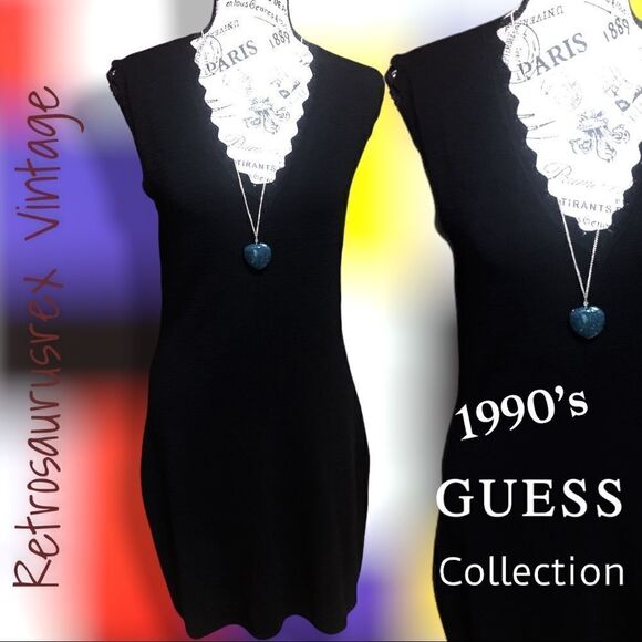 Vintage 1990’s Guess Collection Sleeveless Little Black Sweater Dress, Large